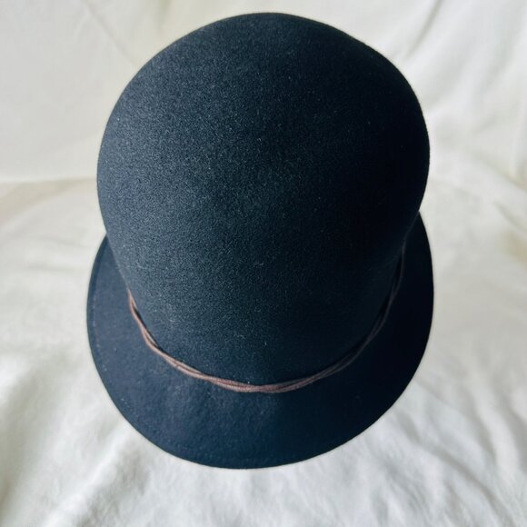 Memar Italy Black Wool Cloche Hat Flower Gray Cabochon Stone Brown Twisted Band - Picture 4 of 10